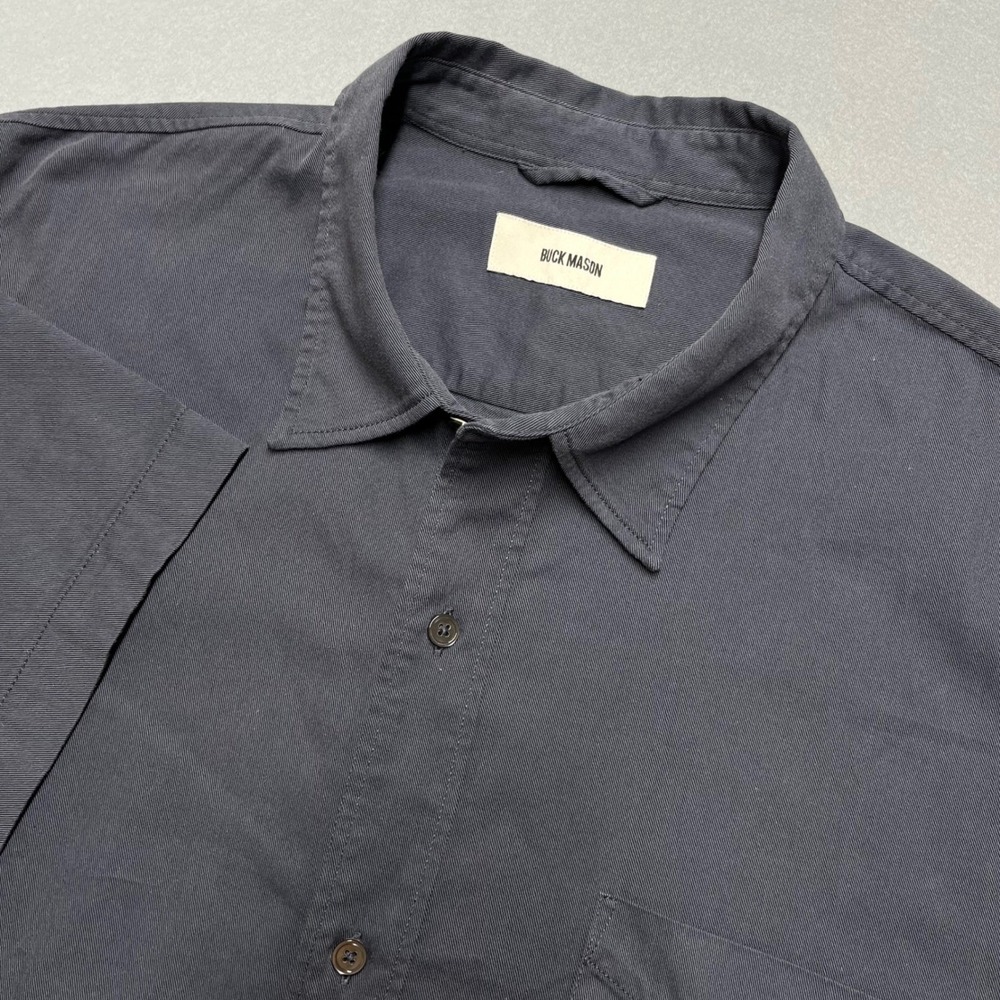 Buck Mason Draped Twill One Pocket Shirt Men Button Rayon Gray Stretch XX-Large